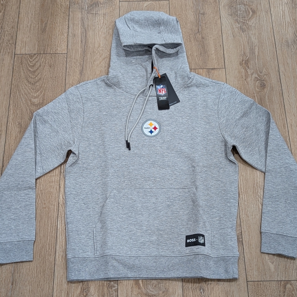 $198 Mens BOSS X NFL "Woodson" Pittsburgh Steelers Graphic Hoodie Gray Medium